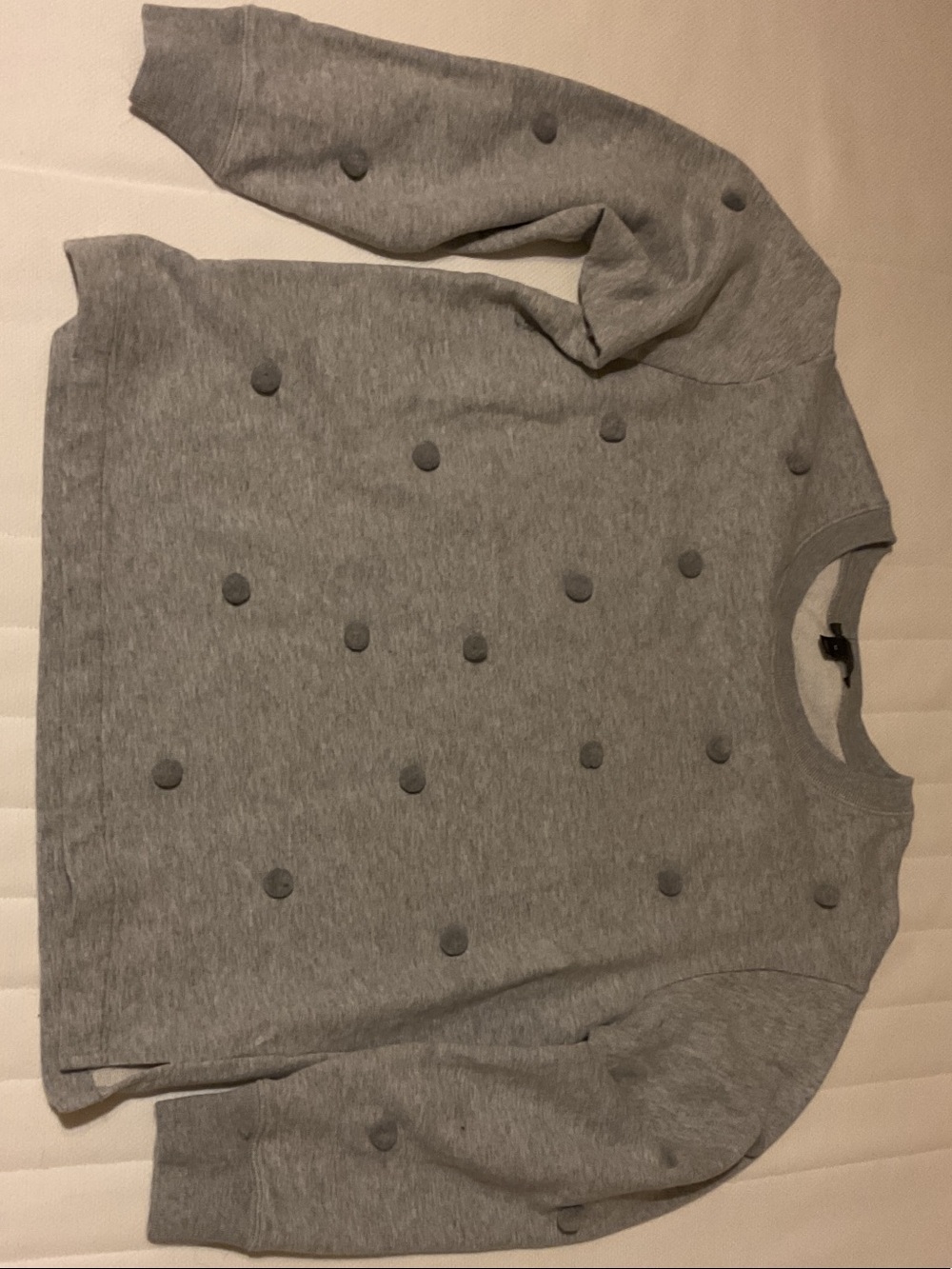 J. Crew Light Gray Crewneck Sweater with Raised Pom Details